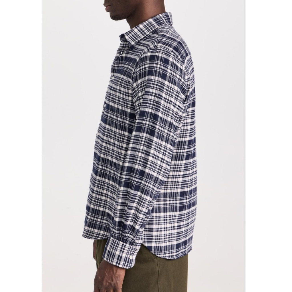 Officine Générale Giacomo Twill Check Shirt in Écru/Navy, Size S, NEW