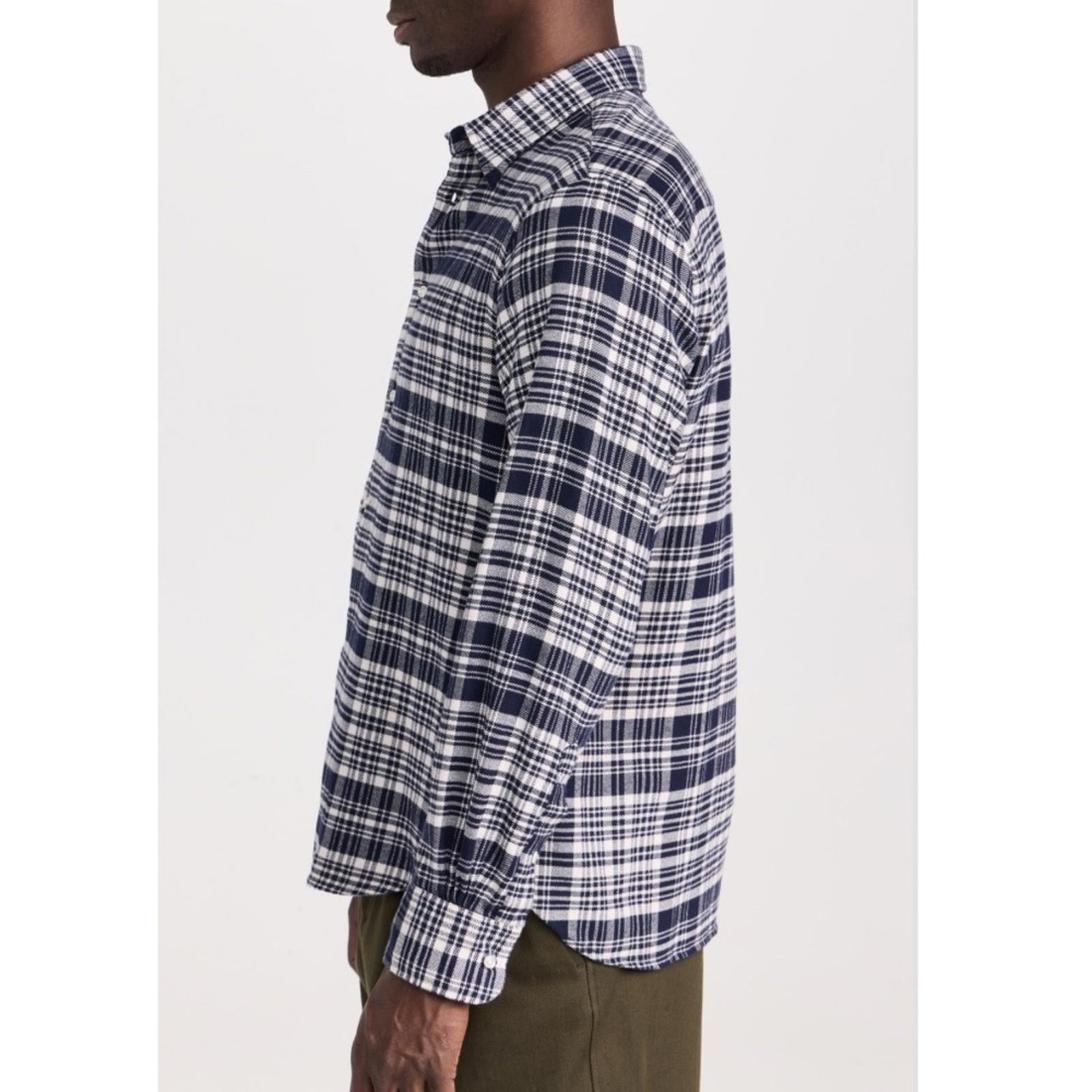 Officine Générale Giacomo Twill Check Shirt in Écru/Navy, Size S, NEW