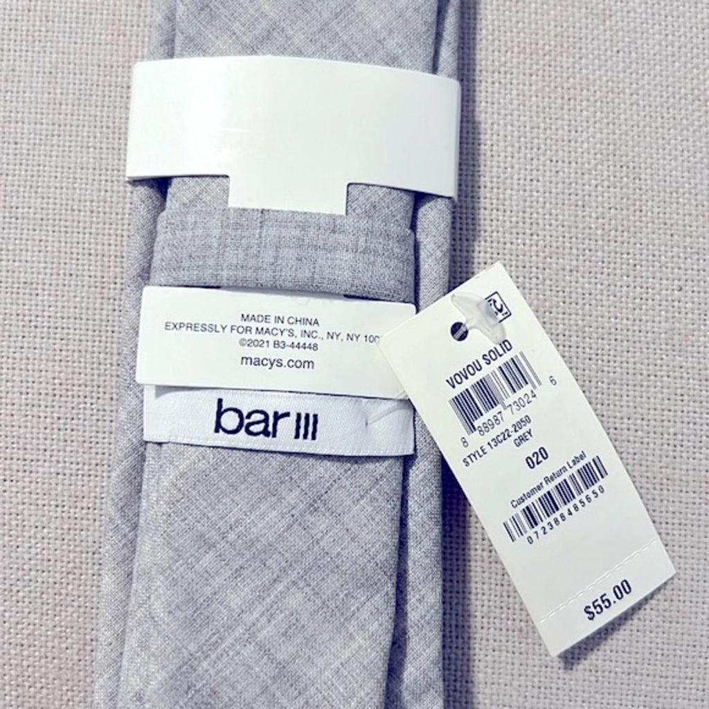 BAR III Vovou Solid Neck Tie in Grey, New w/Tag
