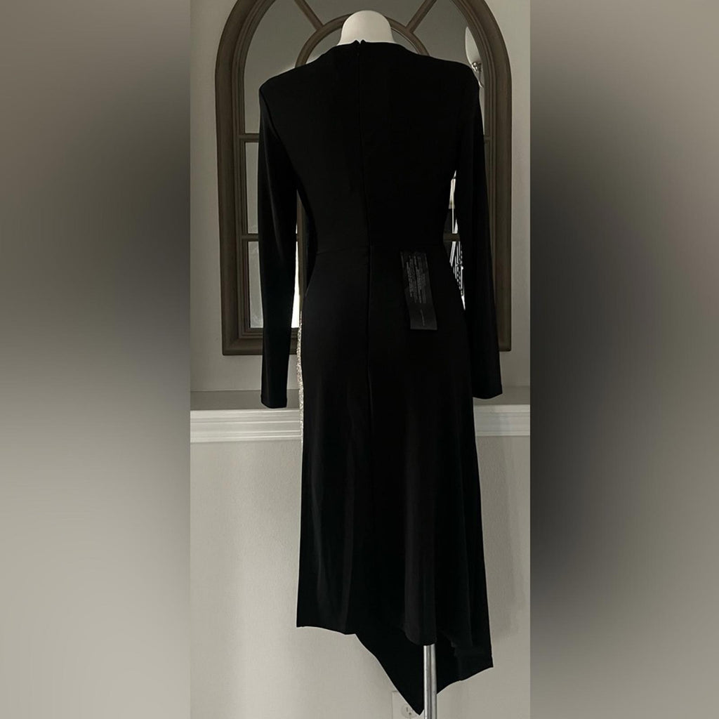 BCBGMaxazria Sequin Asymmetric Midi-Dress in Black Gold, Size 12, New with Tag