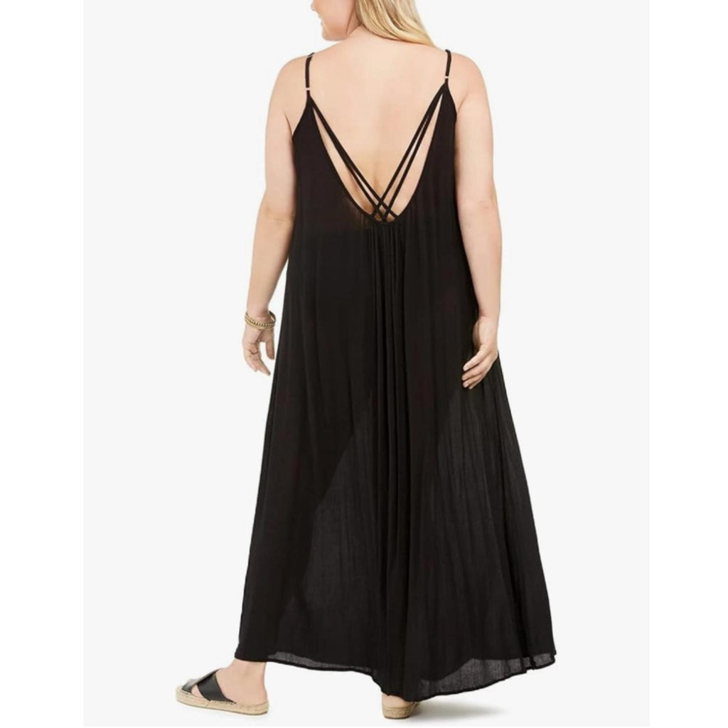 Raviya Black Plus Size Sleeveless Swim Cover-up Maxi Dress, Size 1X