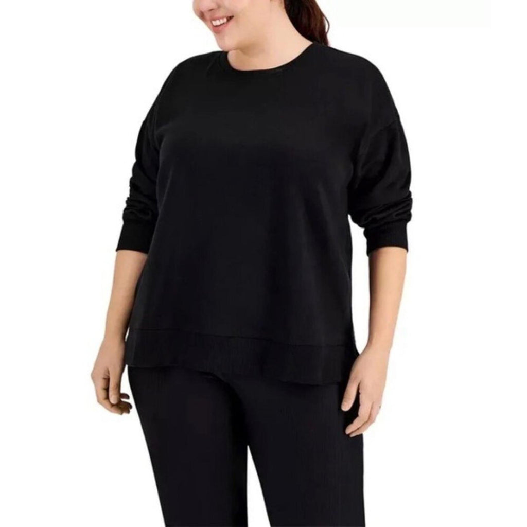 ID Solid Crewneck Fleece Sweatshirt, Black Plus Size 3X New w/Tag