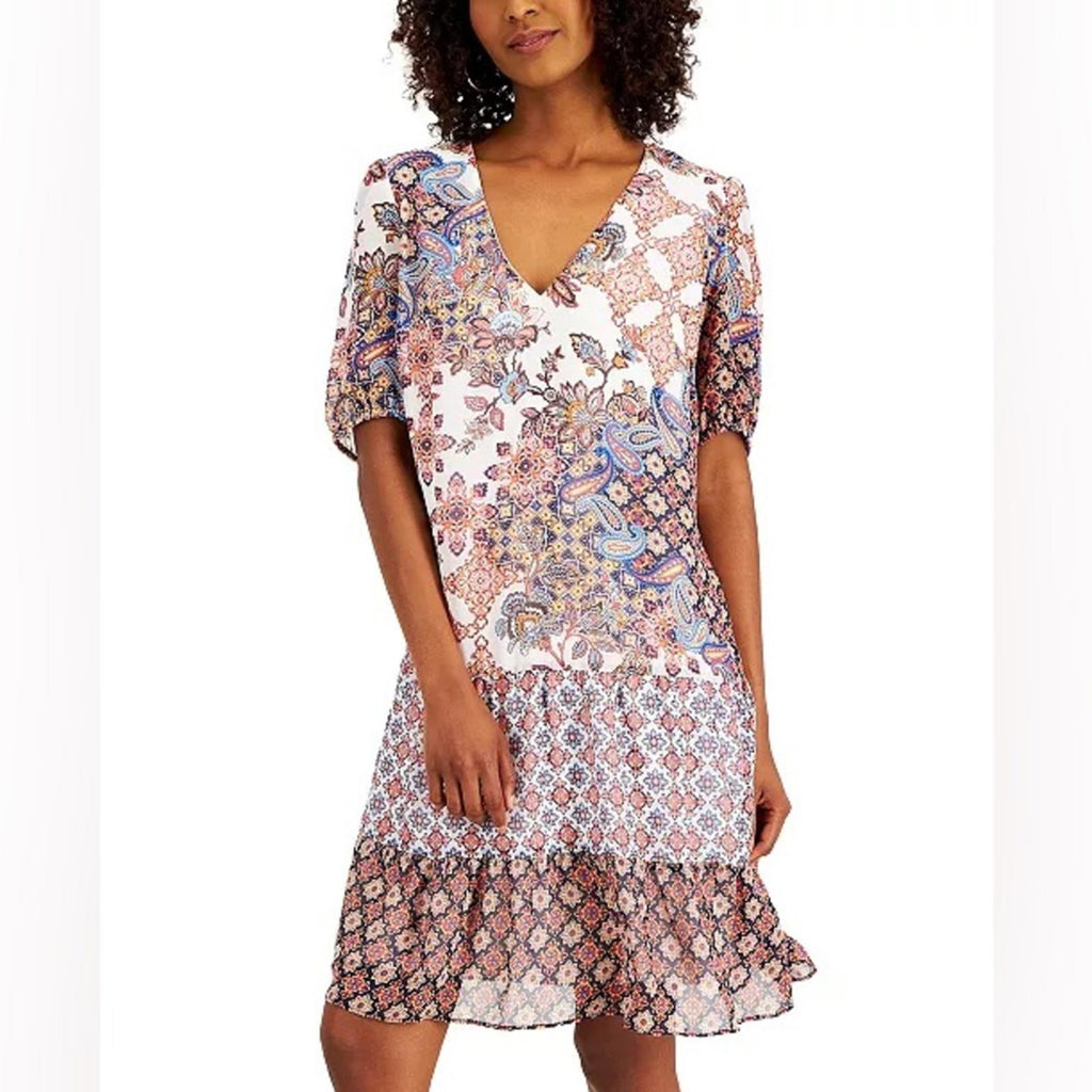 INC Mixed-Print Tiered Dress, NWT, Size XL
