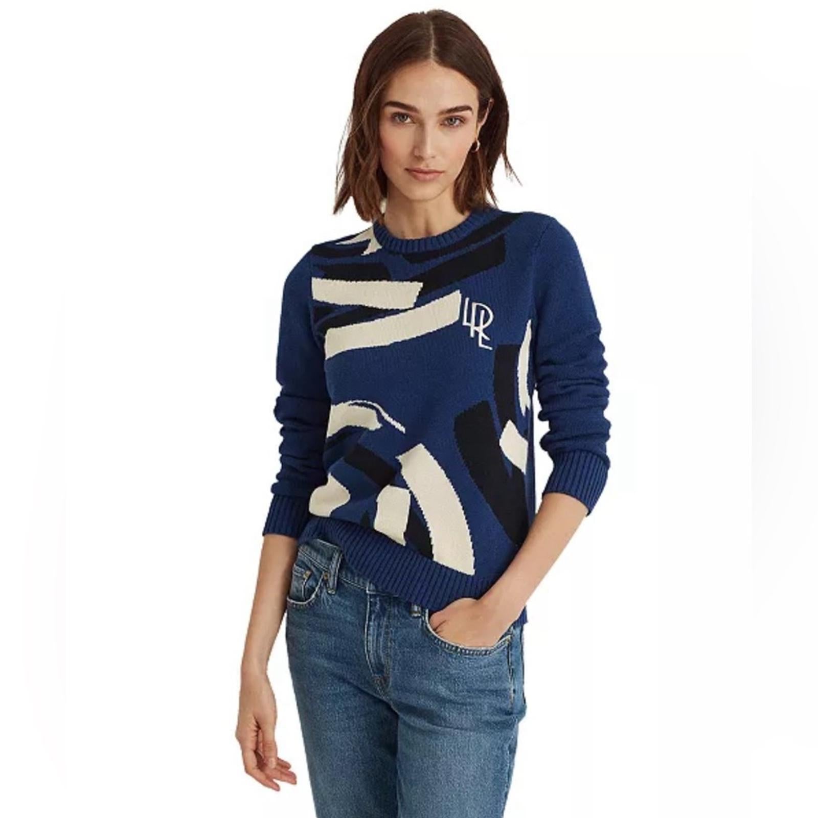 Lauren Ralph Lauren Geometric Combed Cotton Sweater, Size M New w/Tag