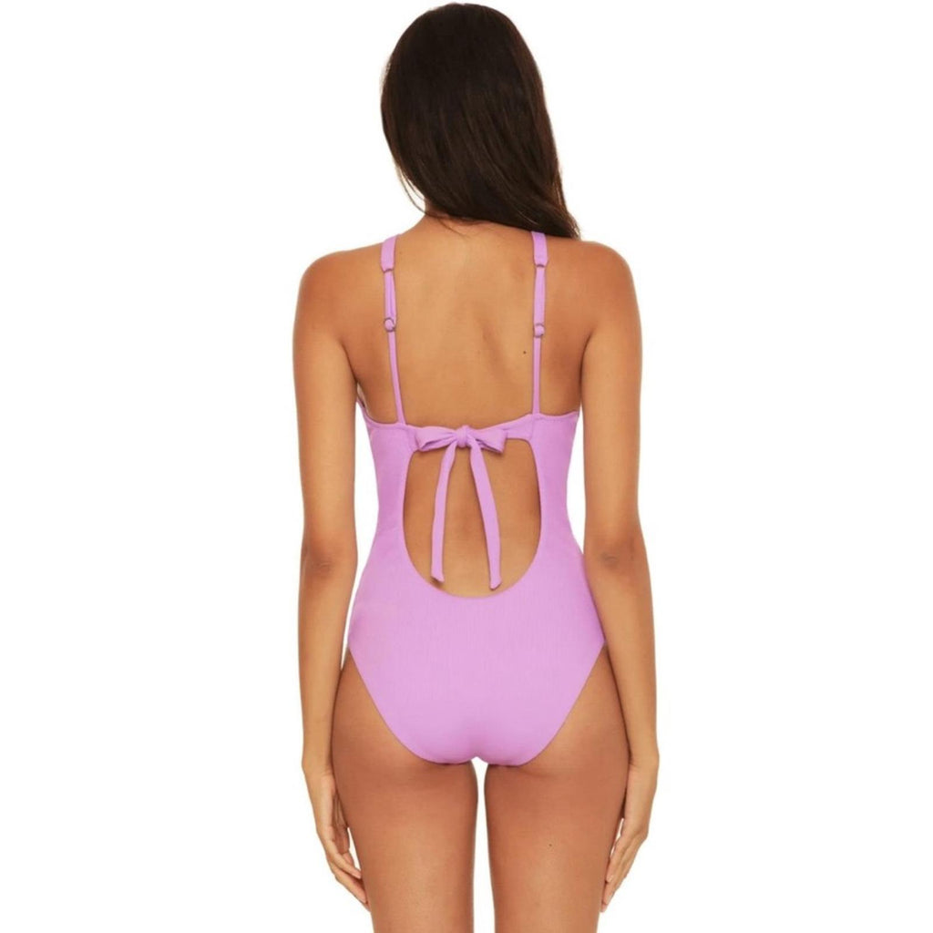 New BECCA Fine Line Halter One Piece Swimsuit, Removable Cups Size S NWT $148