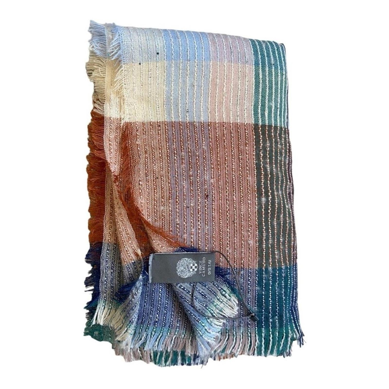 NWT Vince Camuto Plaid Woven Scarf in Orange and Blue New w/Tag
