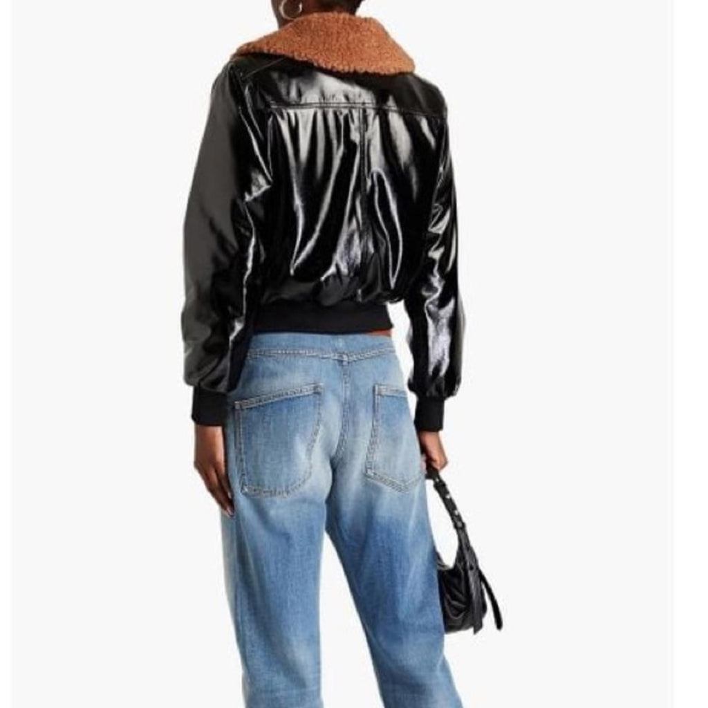 MOTHER Pilot Faux Patent Leather Jacket in Black, Size XL New w/Tag $395