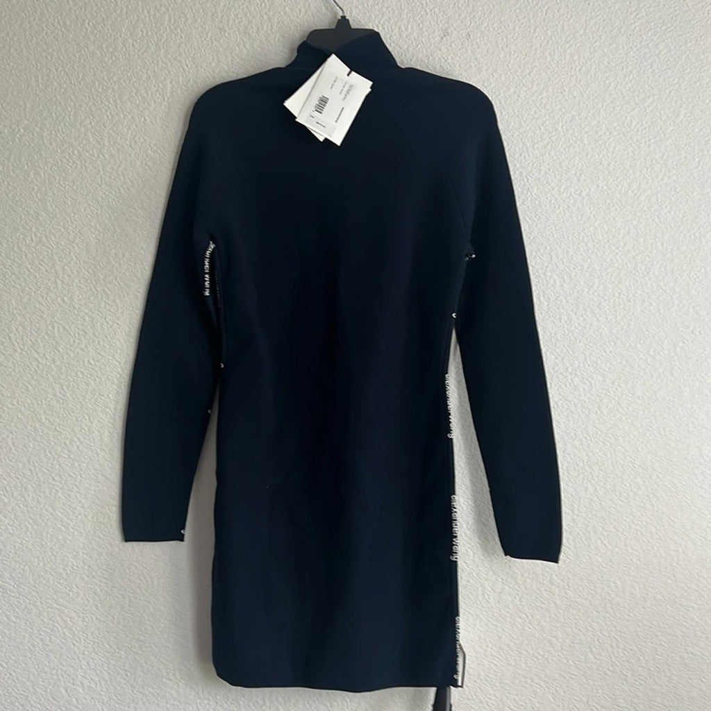 Alexander Wang Bodycon LS Turtleneck Dress w/Logo Jacquard Trim Size L NEW wTag