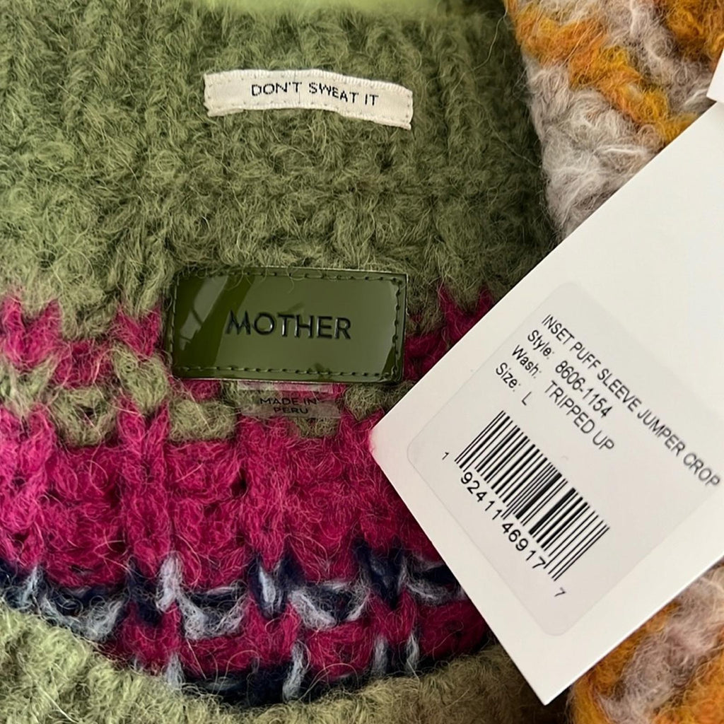NEW MOTHER The Inset Puff Sleeve Jumper Sweater, Size L New w/Tag Retail $325