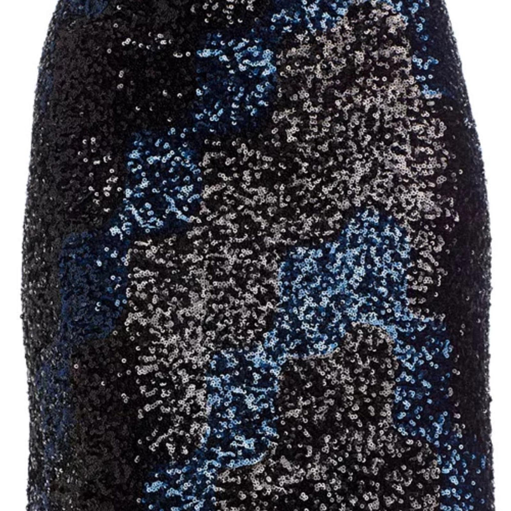 Halston Syrena Gown in Wave Sequined , Black/Navy Size 12 New w/Tag Retail $595