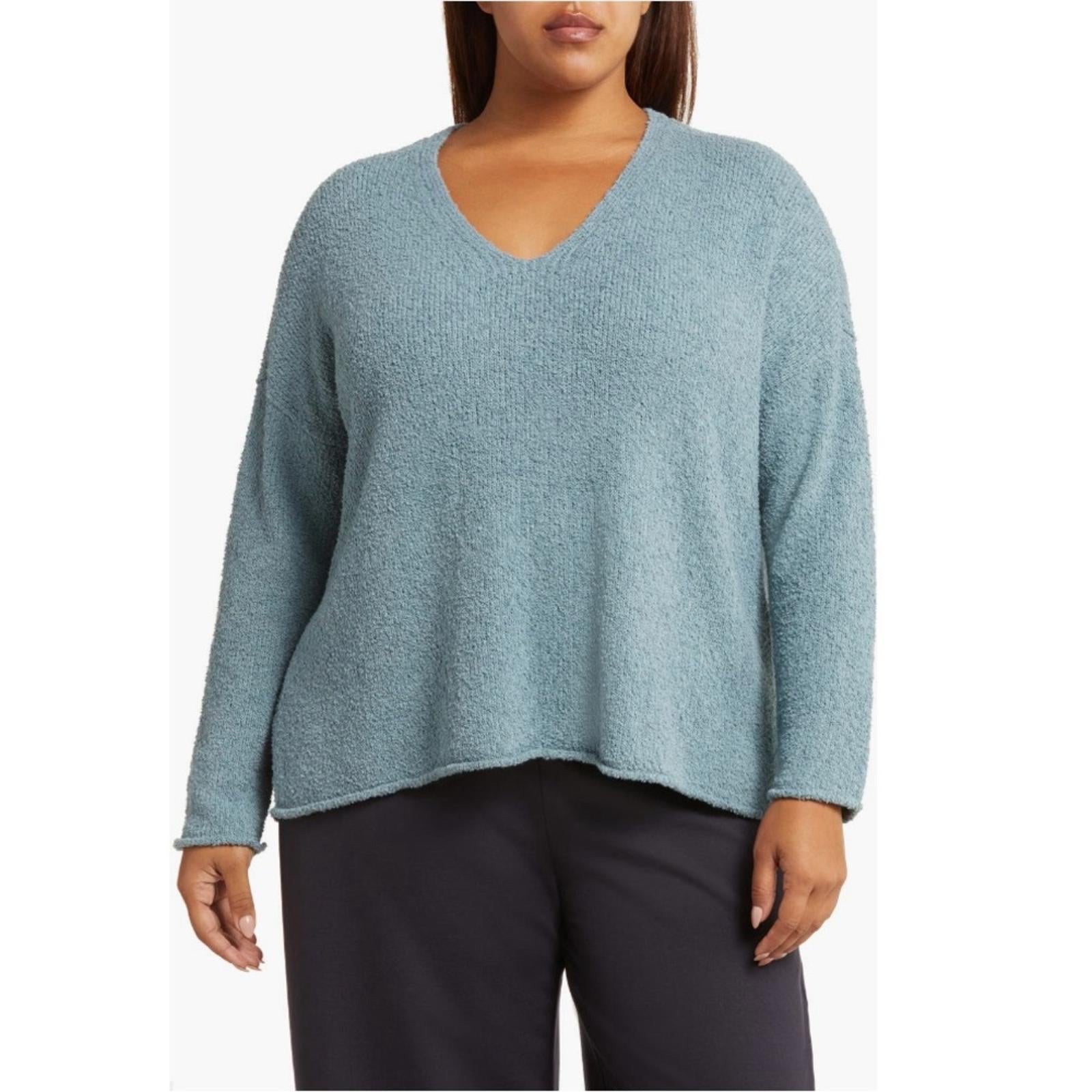 Eileen Fisher Organic Cotton Blend Sweater in Blue Steel, Very Soft, Size 1X NEW