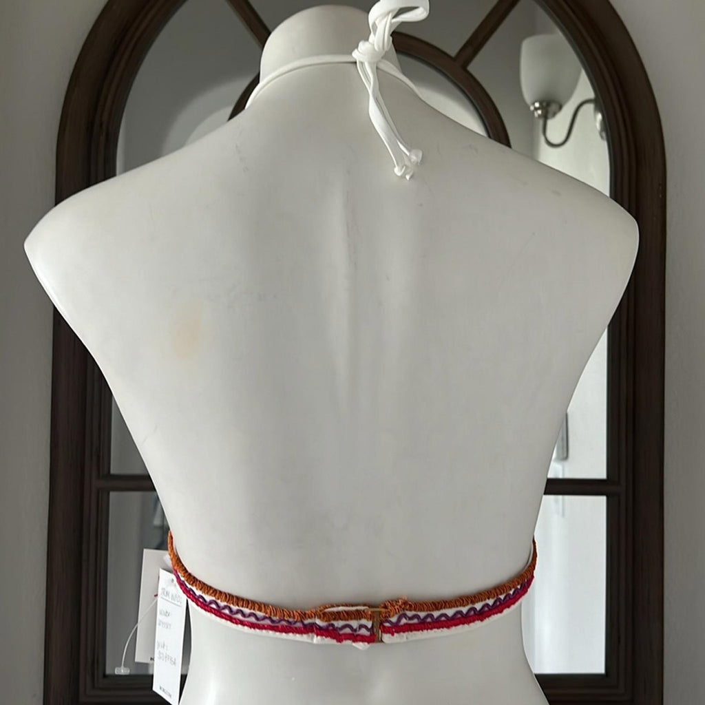 BCBGMaxaZria Swim Bikini Top, White w/Crochet Detailing Size XS New w/Tag