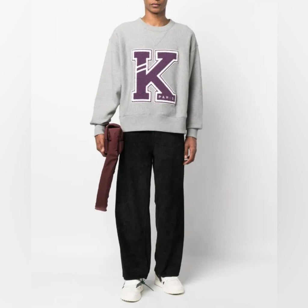 Kenzo Logo-Appliquéd Cotton-Jersey Sweatshirt in Pearl Gray, NWT, Size L