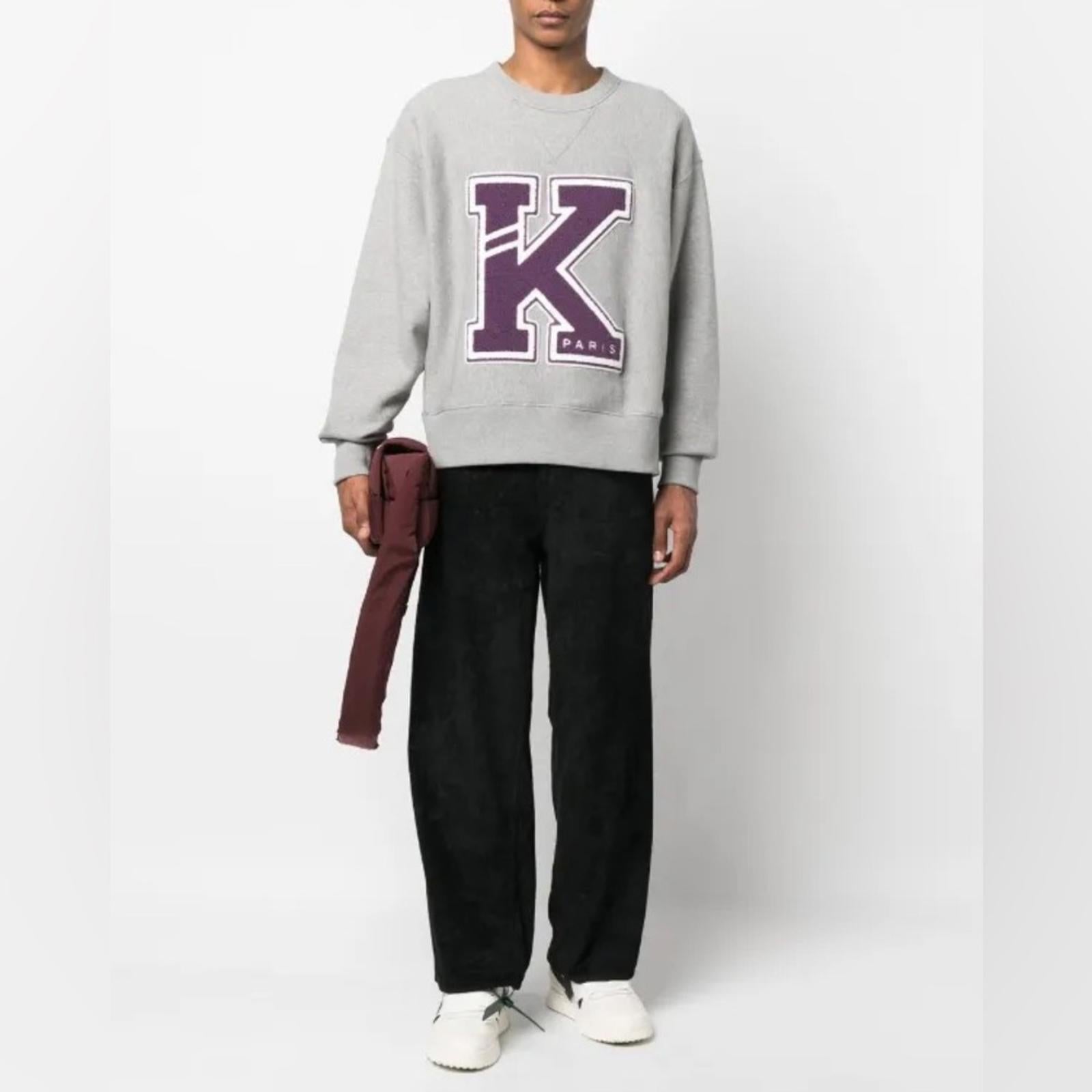 Kenzo Logo-Appliquéd Cotton-Jersey Sweatshirt in Pearl Gray, NWT, Size L