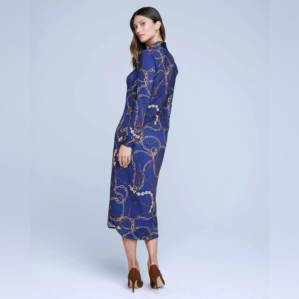 L’Agence Raelynn Shirt Dress in Indigo Gold, NWT, Size XS