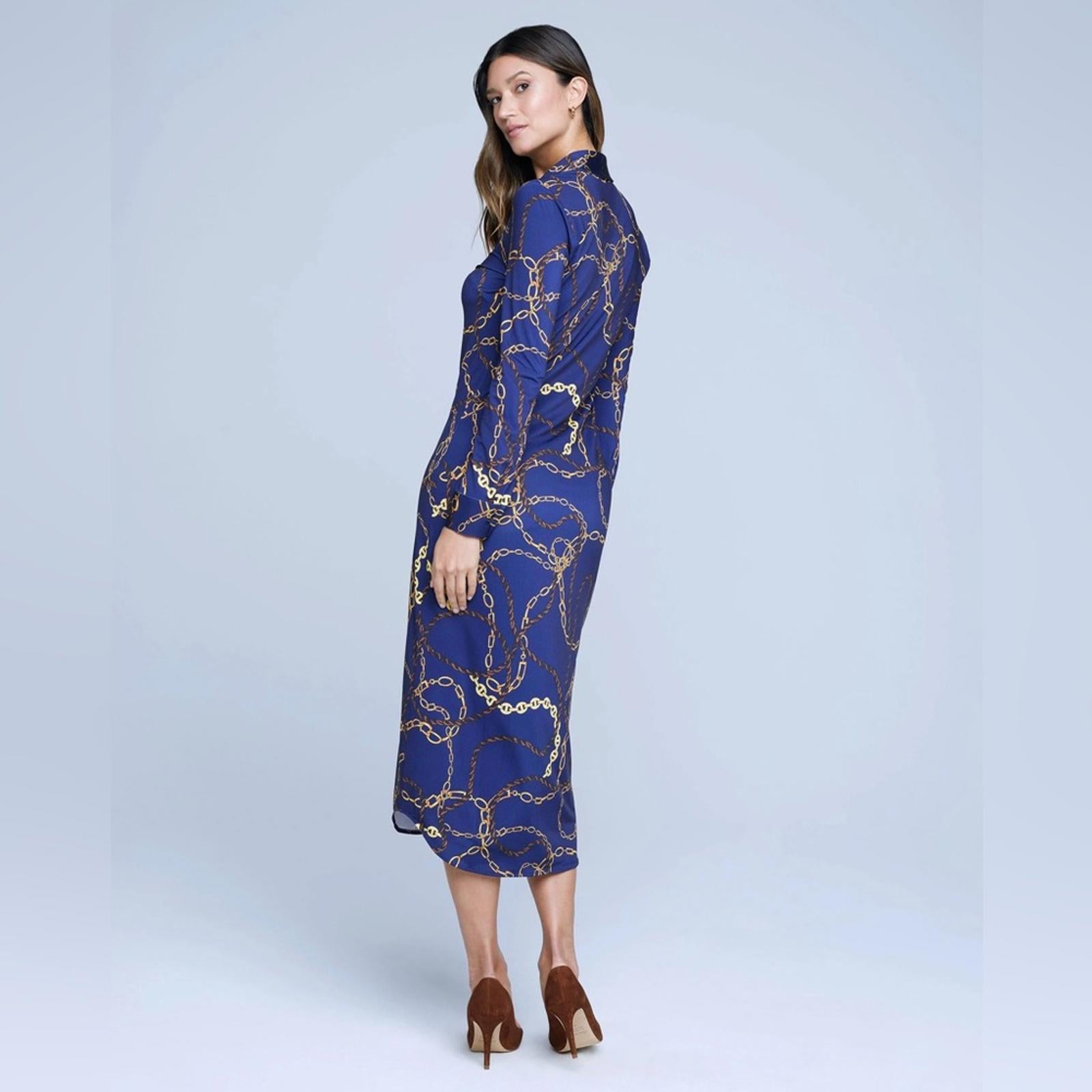 L’Agence Raelynn Shirt Dress in Indigo Gold, NWT, Size XS