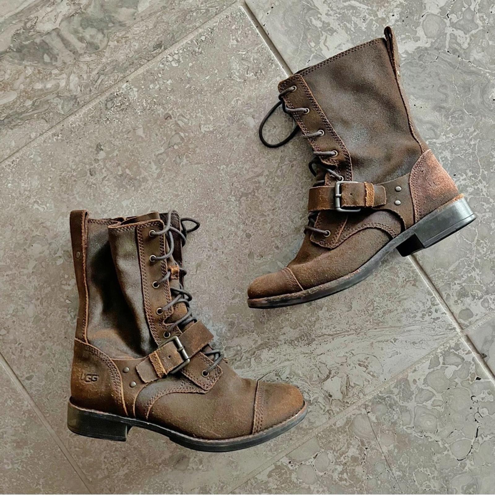 UGG Australia Marela Dark Lace-Up Leather Booties in Chestnut Brown, Size 7