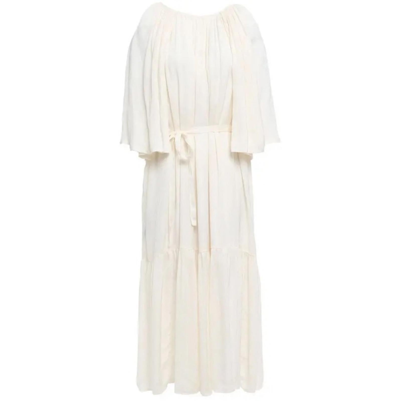 NWT Mother of Pearl Lilian Gathered Crinkled Satin Jacquard Dress Ivory Size S/M