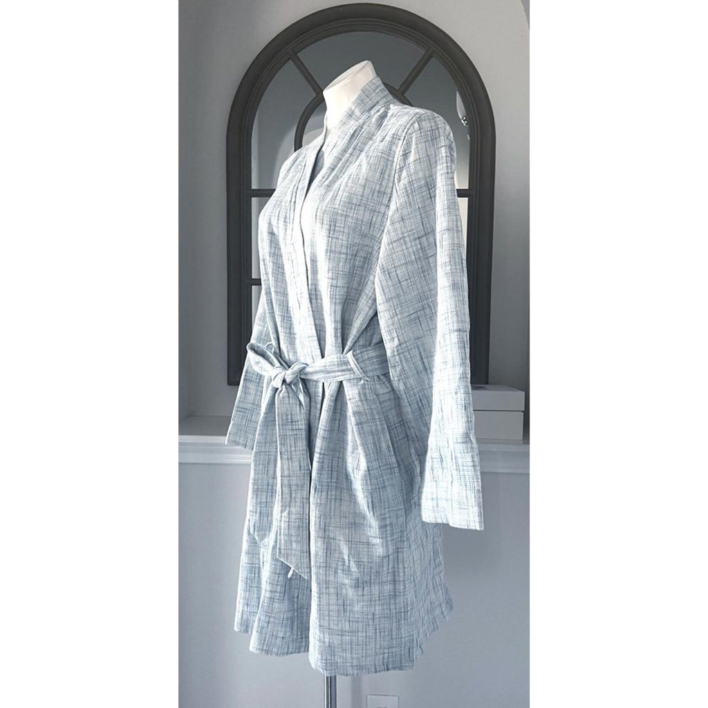 Hudson Park Collection Strié Print Waffle Bathrobe, Blue - Size L/XL New w/Tag