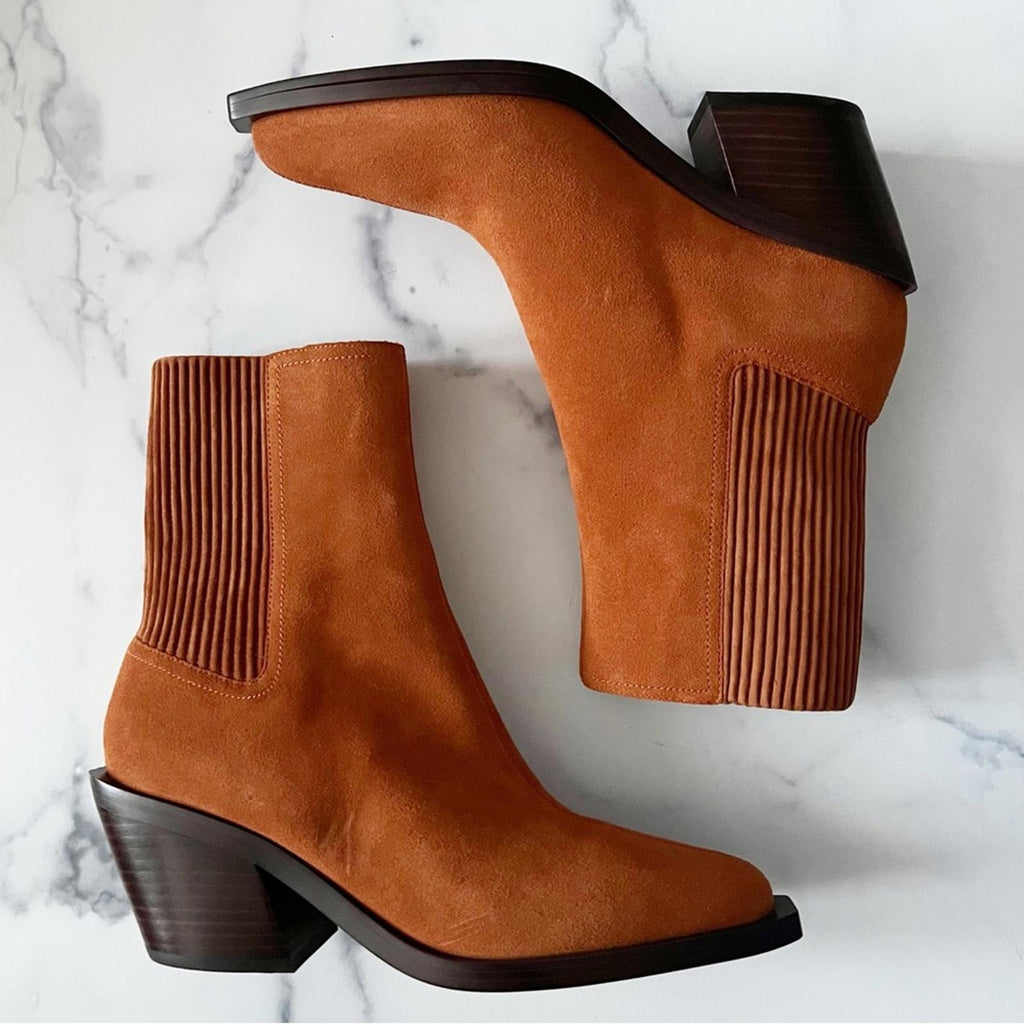 COACH Prestyn Ankle Booties Burnished Amber, Leather Suede Size 9 NEW in Box!