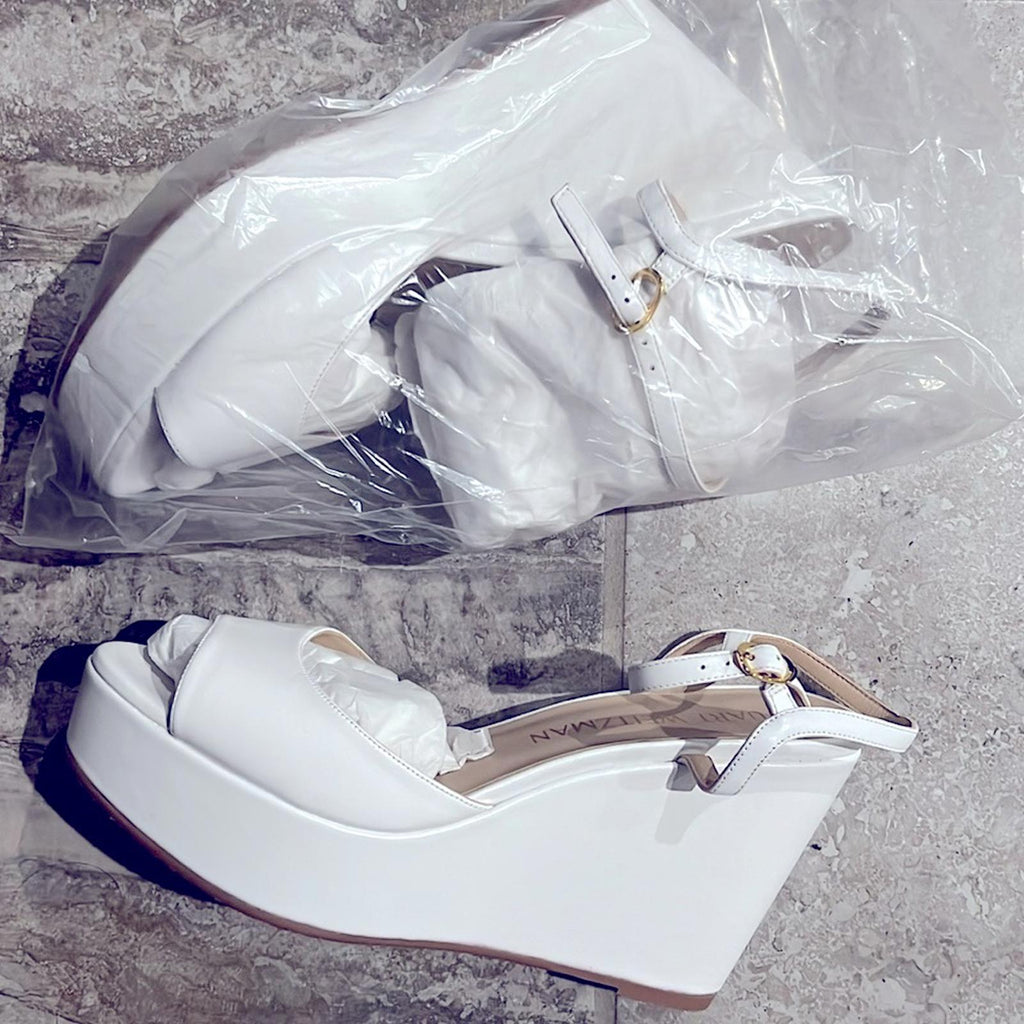 Stuart Weitzman Palmina Leather Ankle Strap Sandals White, Size 11 New +Dust Bag