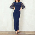 Marina Sheer Beaded Long Sleeve Maxi Dress in Navy, Size 16, New w/Tag
