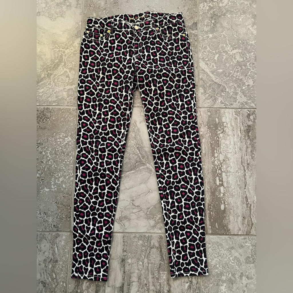 Michael Kors Animal Print Skinny Jeans, Black/ Purple/ White Size 2