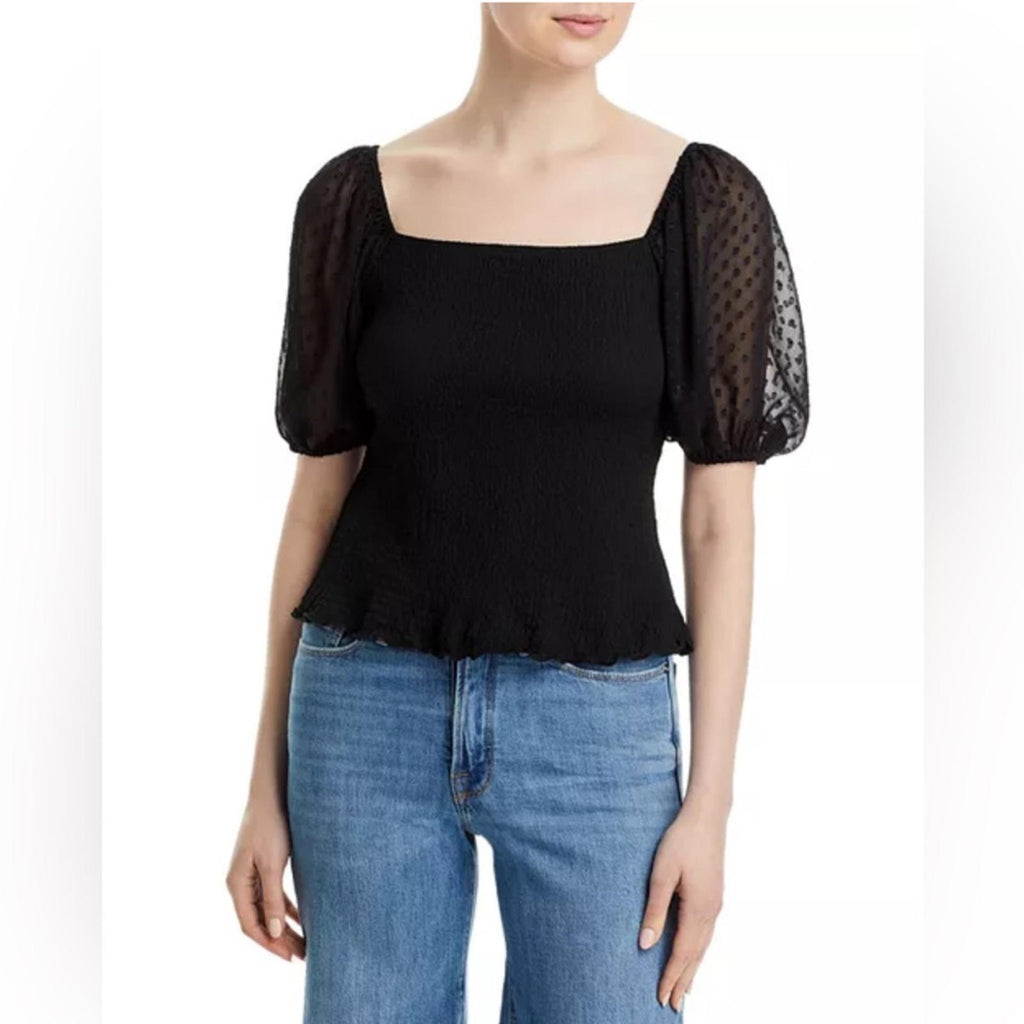 Status by Chenault Smocked Puff Sleeve Top in Black, Size L New w/Tag