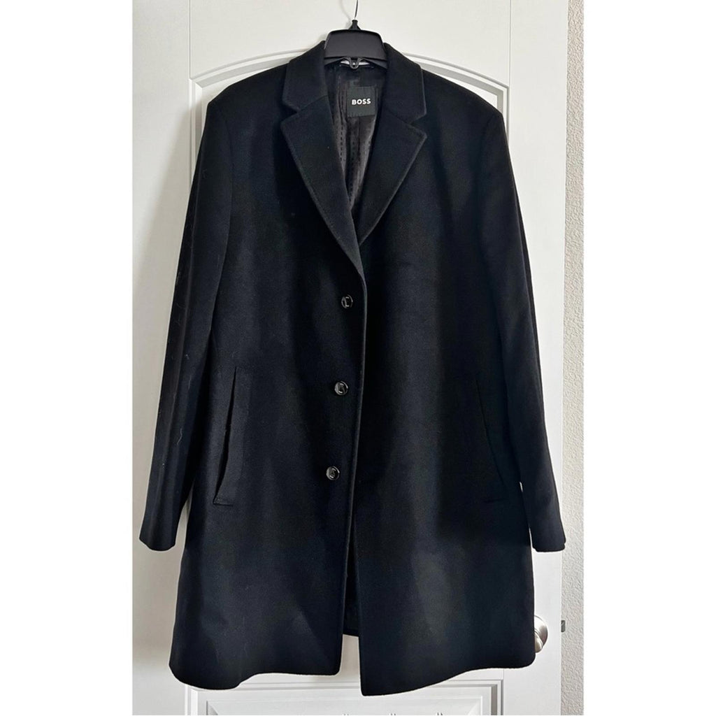 BOSS Cashmere-Wool Trench Coat in Black, Size IT 56, US 46R New w/o Tag