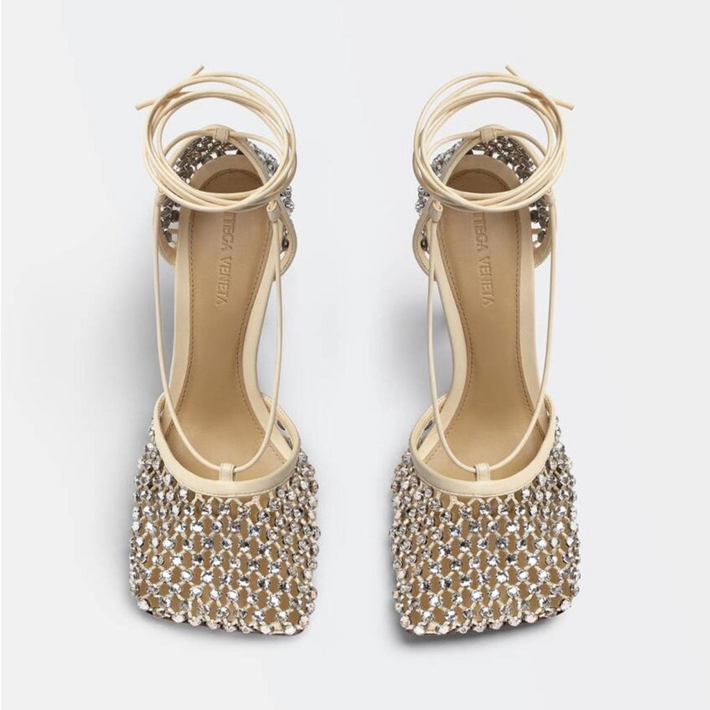 Bottega Veneta Sparkle Stretch Lace-Up Sandals, Toile Size 41 New in Box $1950