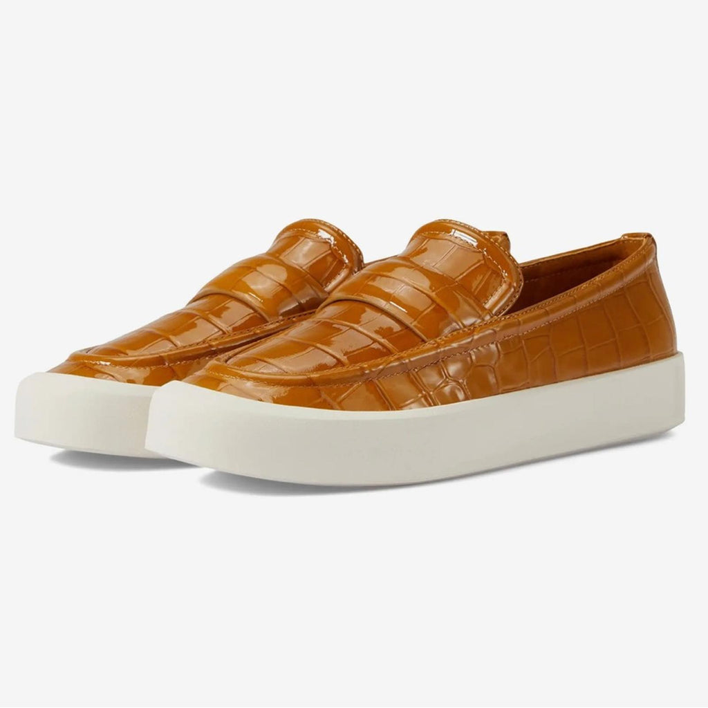 VINCE Ghita Loafer Croc Embossed Sneakers, Dark Gold Size US 7M in Box $250