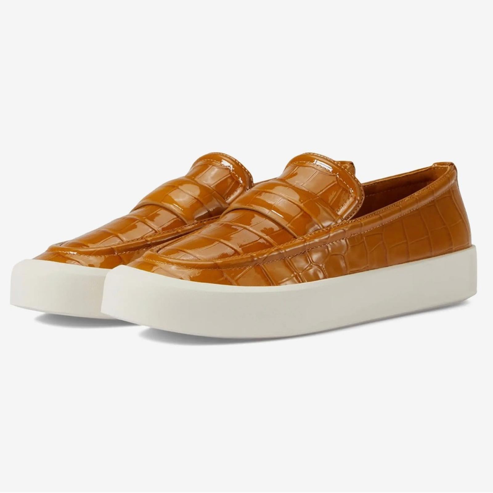 VINCE Ghita Loafer Croc Embossed Sneakers, Dark Gold Size US 7M in Box $250