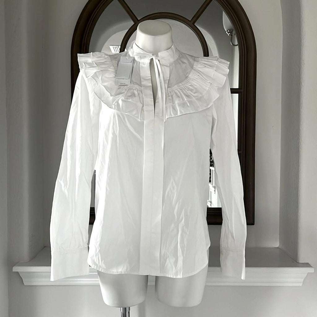 Derek Lam 10 Crosby Renee Ruffle Yoke Cotton Poplin Blouse Size 2 New w/Tag $325