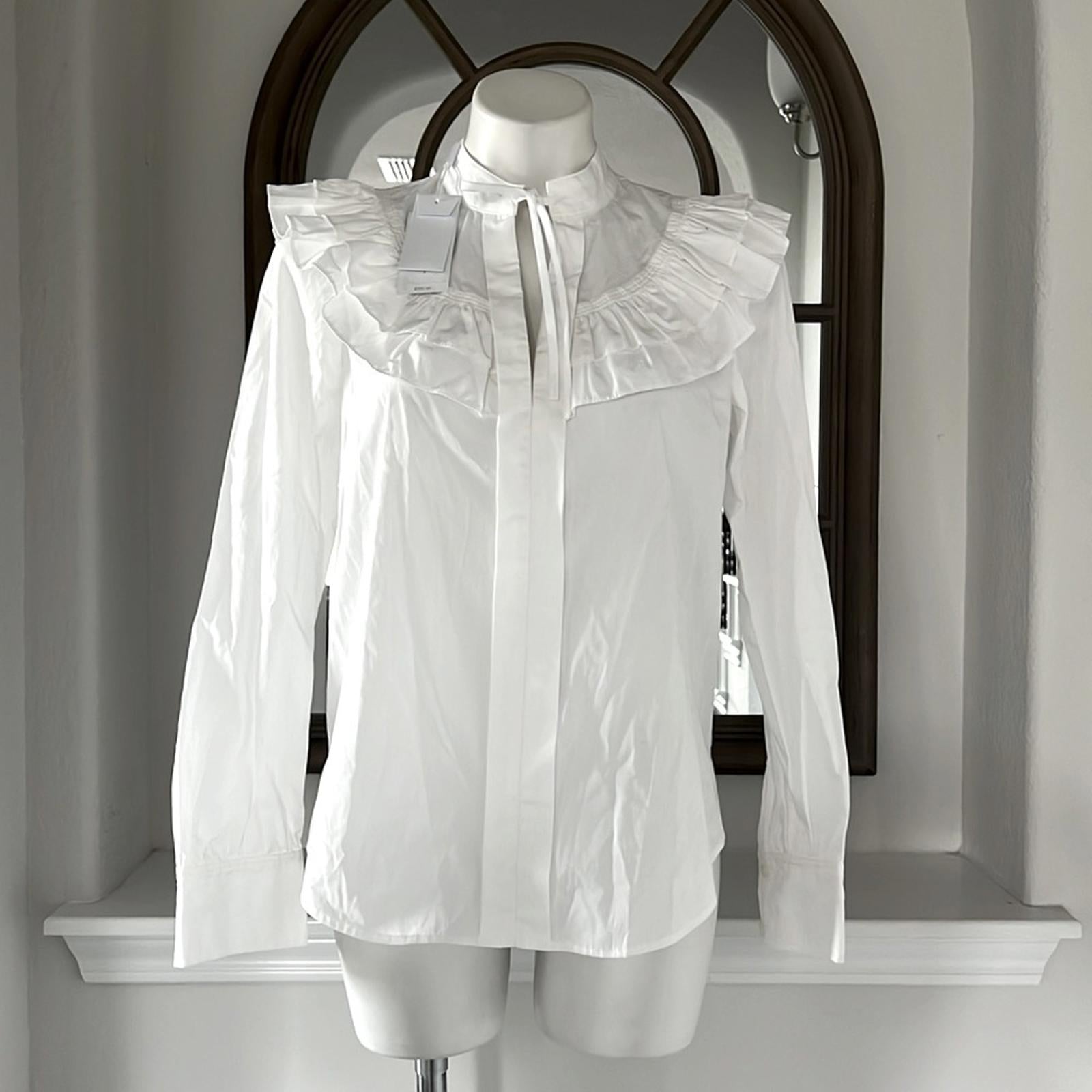 Derek Lam 10 Crosby Renee Ruffle Yoke Cotton Poplin Blouse Size 2 New w/Tag $325