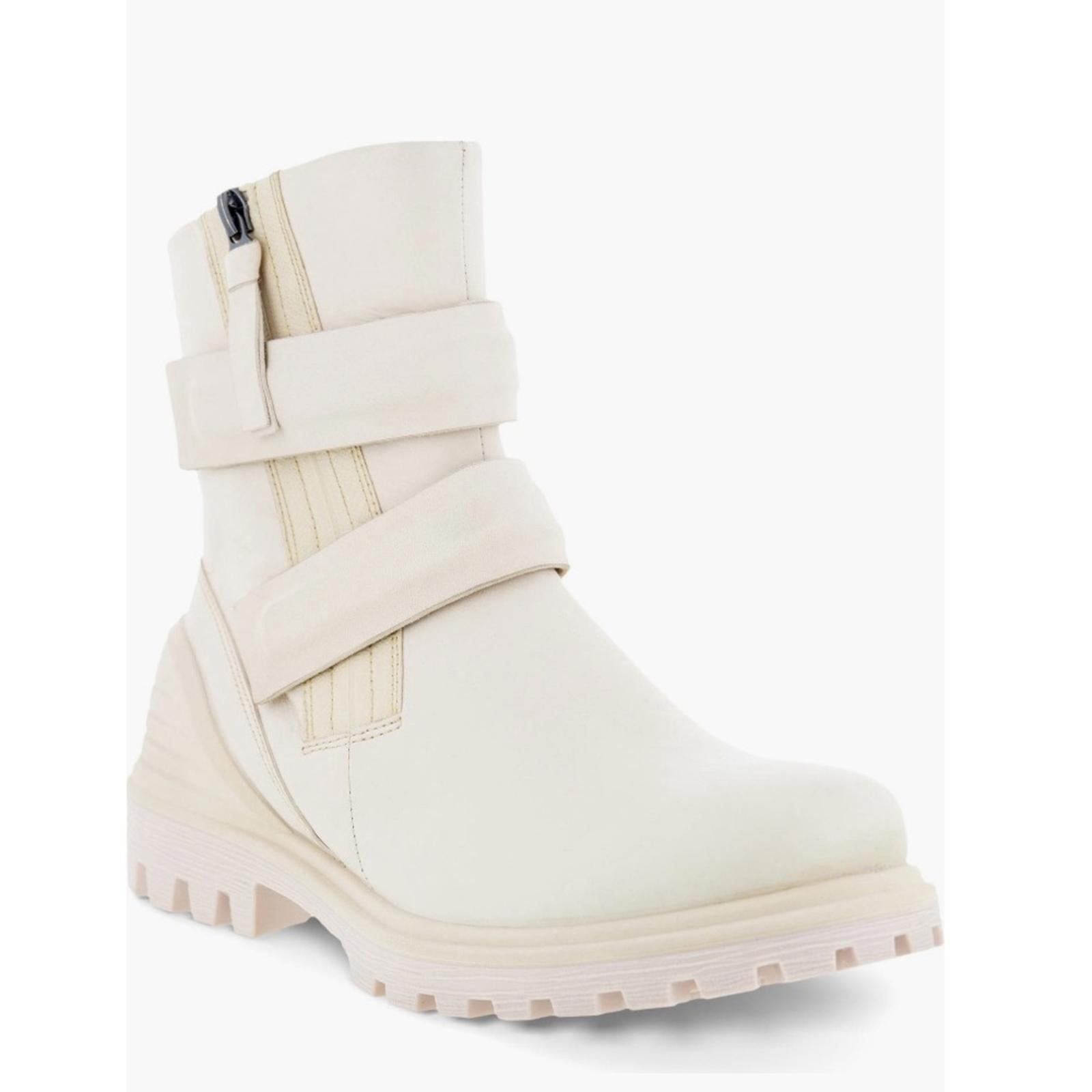 ECCO Tredtray Moto Bootie in Limestone Leather, Size 37 NEW in Box
