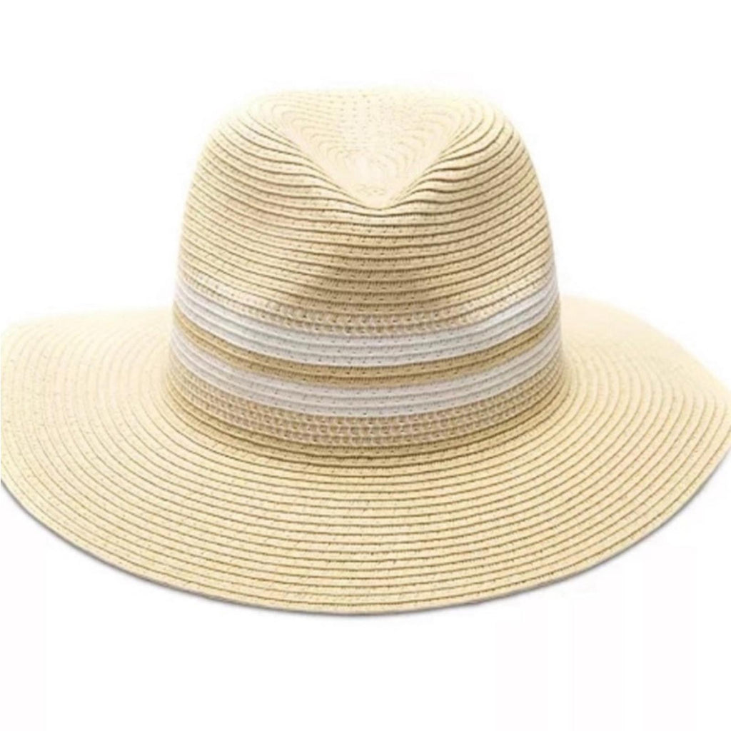 INC Striped Packable Panama Hat, Light Natural, One Size New w/Tag Retail $44.50