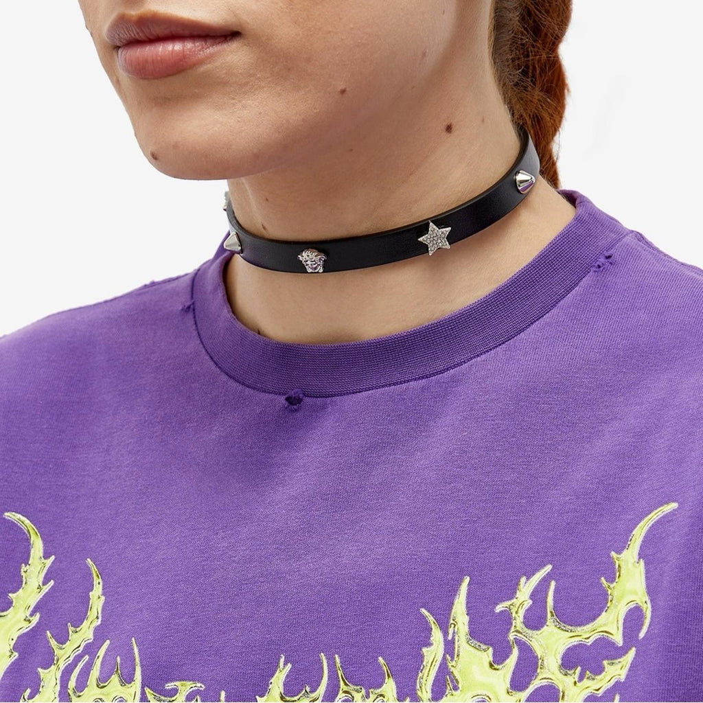 NWT Versace Studded Leather Chocker, Black New in Box