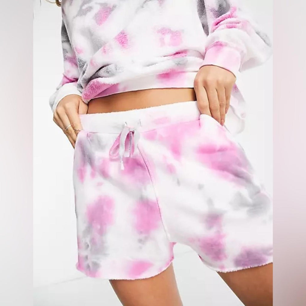 NEW Free People Kelly Fleece Lined Tie-Dye Jersey Shorts in Pink Size M