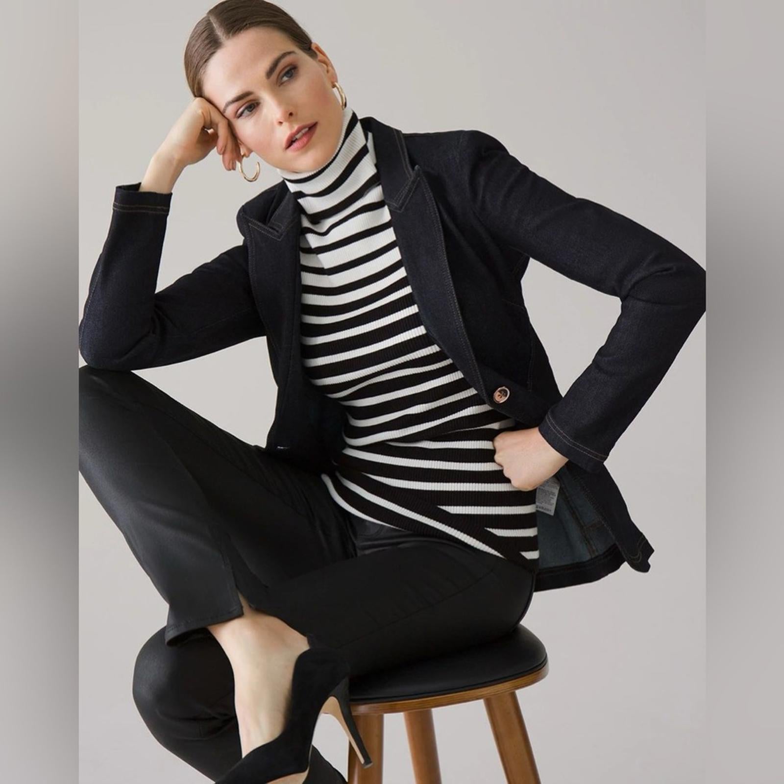 WHBM Long-Sleeve Ribbed Striped Turtleneck in Black & White Size S EXCELLENT!