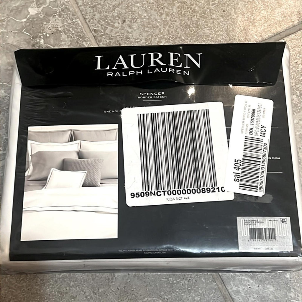 Lauren Ralph Lauren Spencer Sateen Border Duvet Cover WhiteSage, NWT, Full/Queen