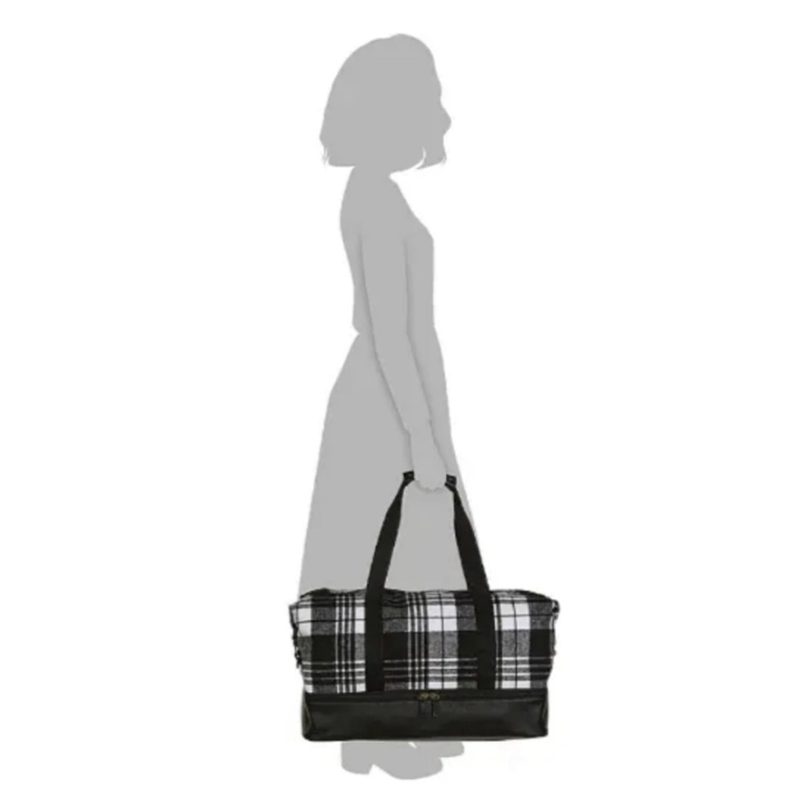 NEW Plaid Weekender Bag with Bottom Compartment in Black & White, New w/Tag