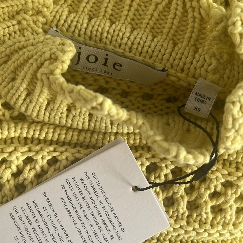 Joie Hockley Scalloped Neck Ruffle Sweater in Canary Yellow, Size XS Retail $278