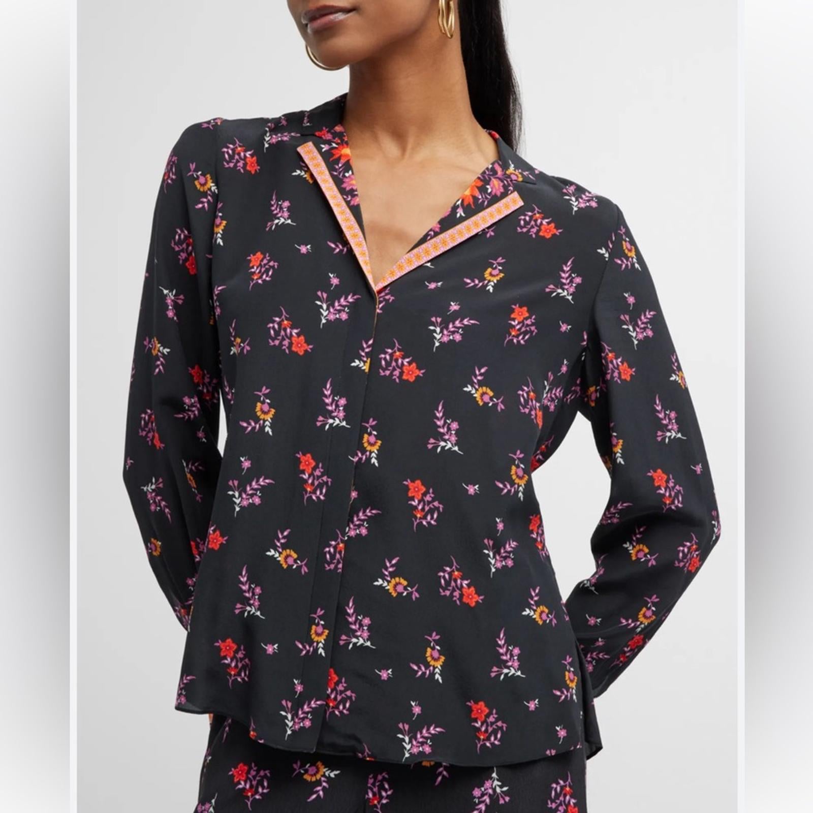 New Kobi Halperin Neo Silk Contrast Print Blouse, Size S New w/Tag $478