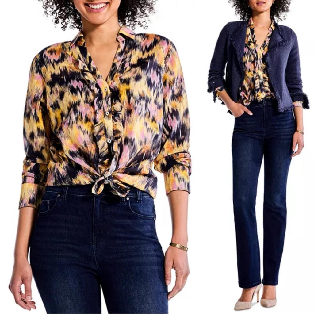 NIC+ZOE Dreamy Refined Ruffle Shirt, Yellow Multi Size XL New w/Tag $158