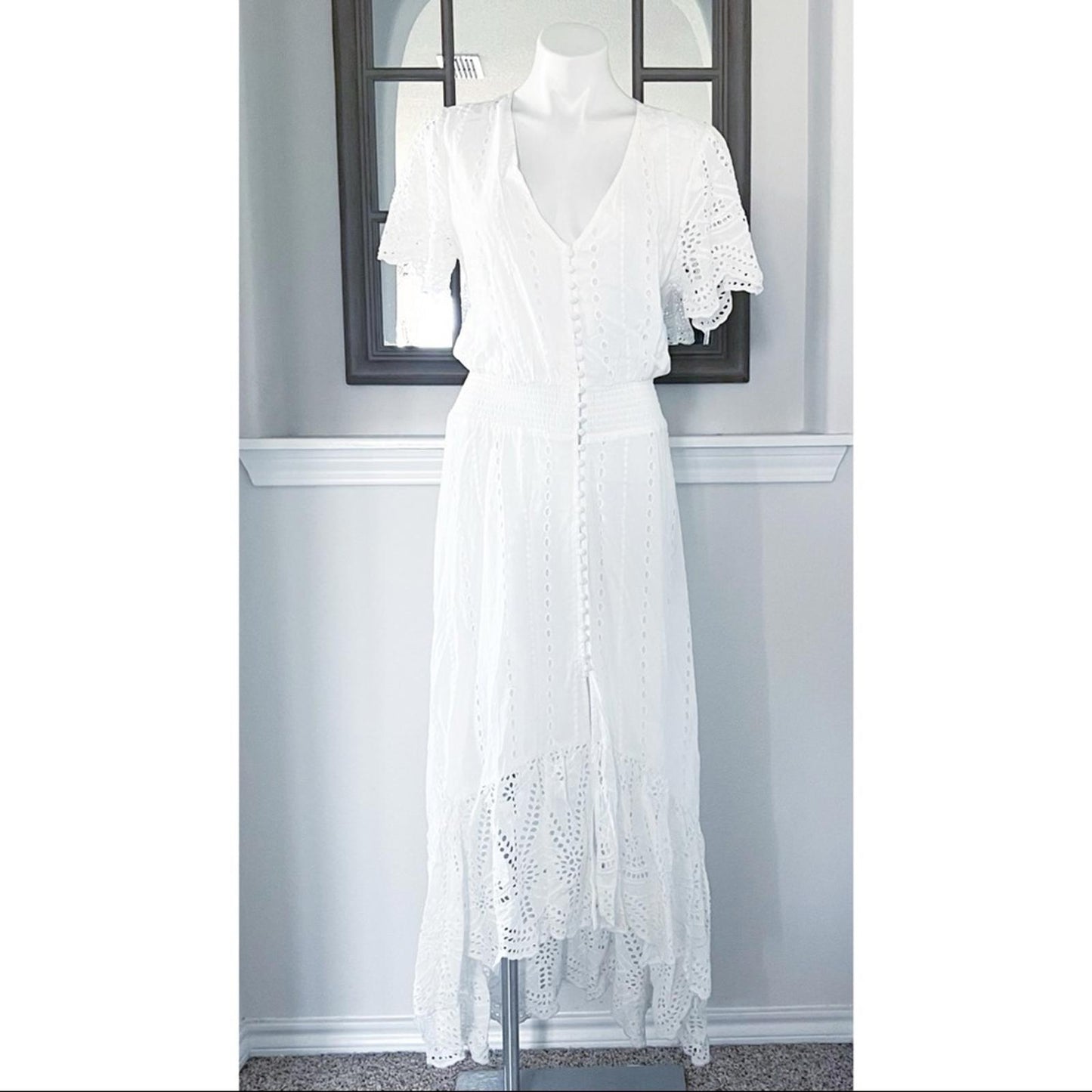 YFB “The Everything” Maxi Dress in White Hi-Low Hem Size L New w/Tag Retail $242