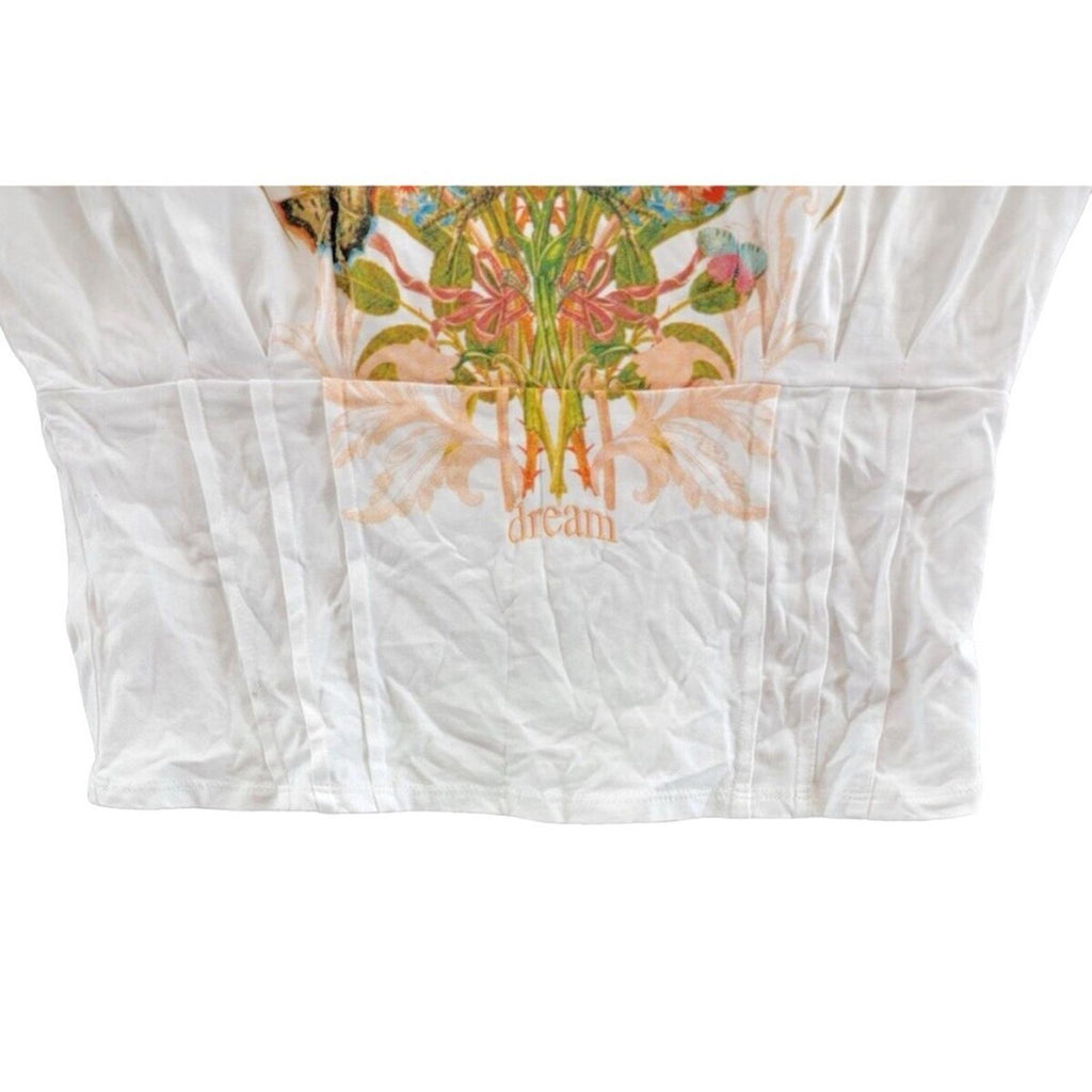 NEW Guess Eco JE T'aime Corset Tee, Pure White, Short Cap Sleeves Size XL, NWT
