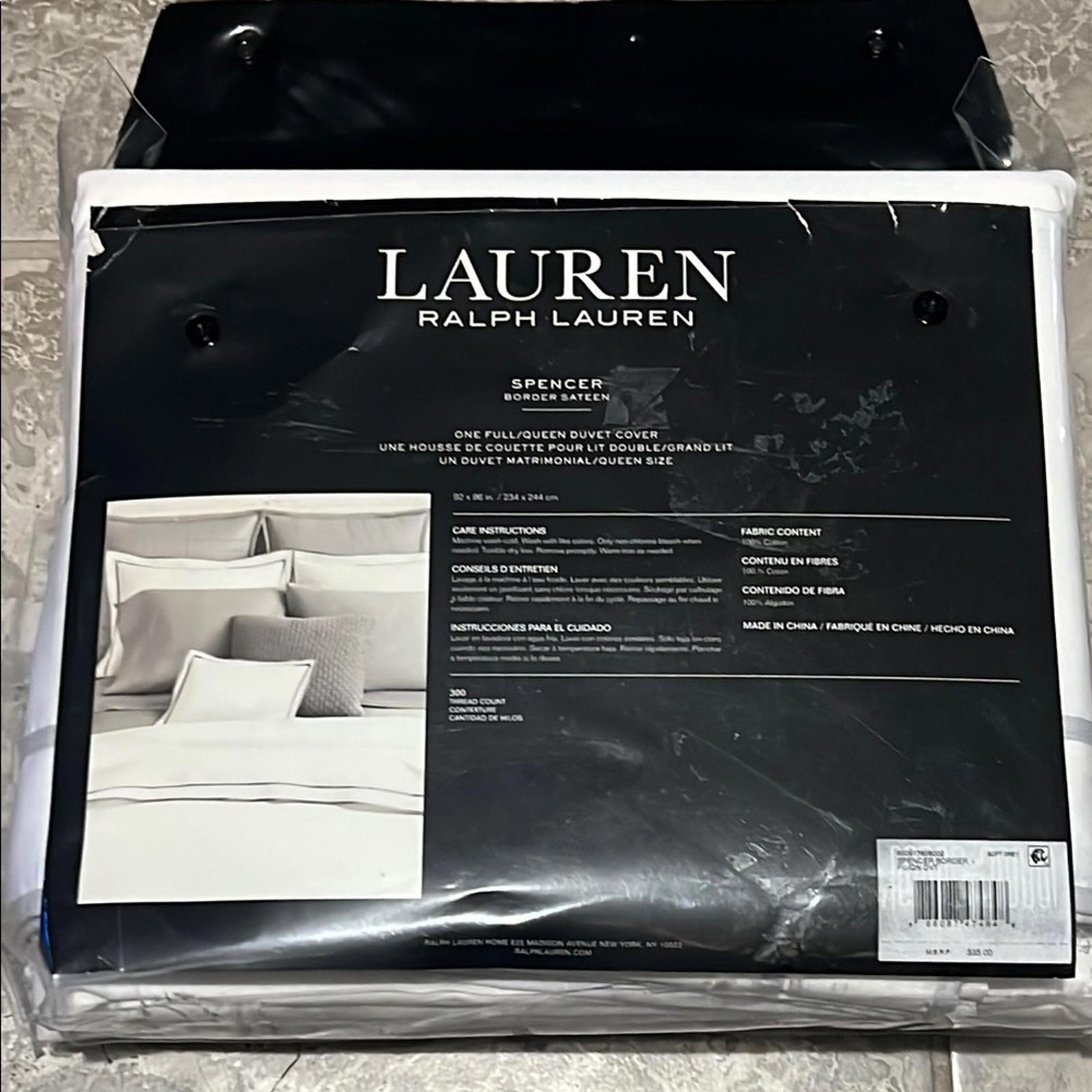 Lauren Ralph Lauren Spencer Duvet Cover in White/Soft Grey, Queen NEW w/Tag $335