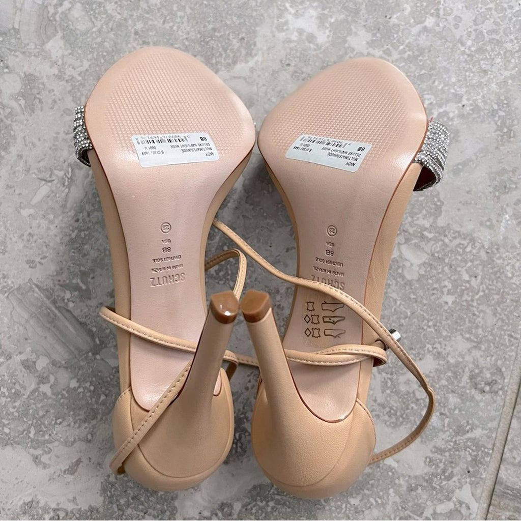 Schutz x Revolve Andy Leather Open Toe Heels, Size 8 New in Box w/Dust Bag
