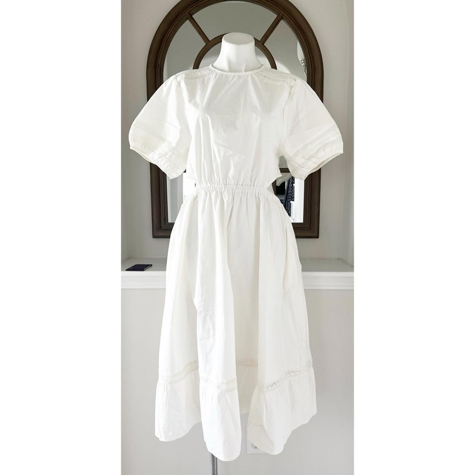 Leota Michelle Lace Trim Poplin Midi Dress, White Size L New w/Tag