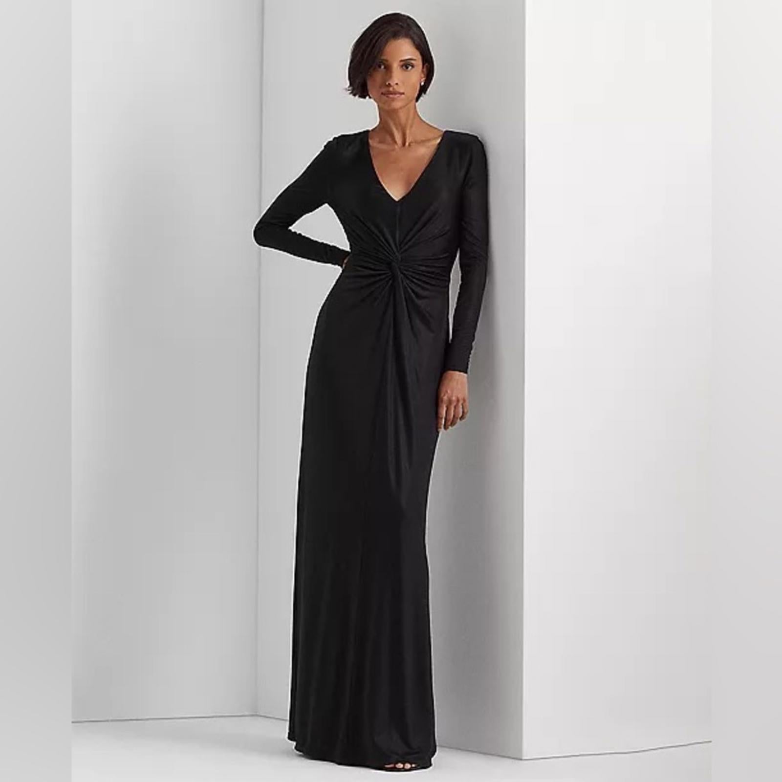 Lauren Ralph Lauren Twist-Front Foil-Print Jersey Gown Black, Women’s Size 4 NWT
